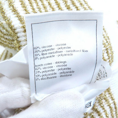 CHANEL P76887 Lame Long Sleeve Pullover With Coco Mark Buttons White Gold 38