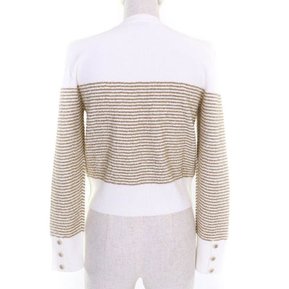 CHANEL P76887 Lame Long Sleeve Pullover With Coco Mark Buttons White Gold 38