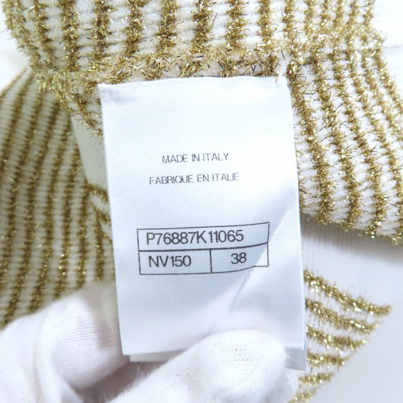 CHANEL P76887 Lame Long Sleeve Pullover With Coco Mark Buttons White Gold 38