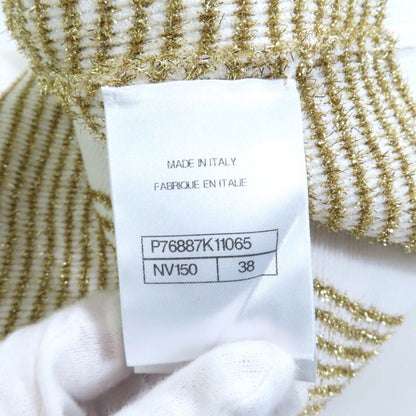 CHANEL P76887 Lame Long Sleeve Pullover With Coco Mark Buttons White Gold 38