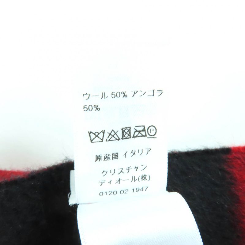 Christian DIOR 95che200i Angora Blend Logo Design Checkered Large Scarf With