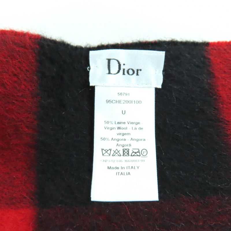 Christian DIOR 95che200i Angora Blend Logo Design Checkered Large Scarf With