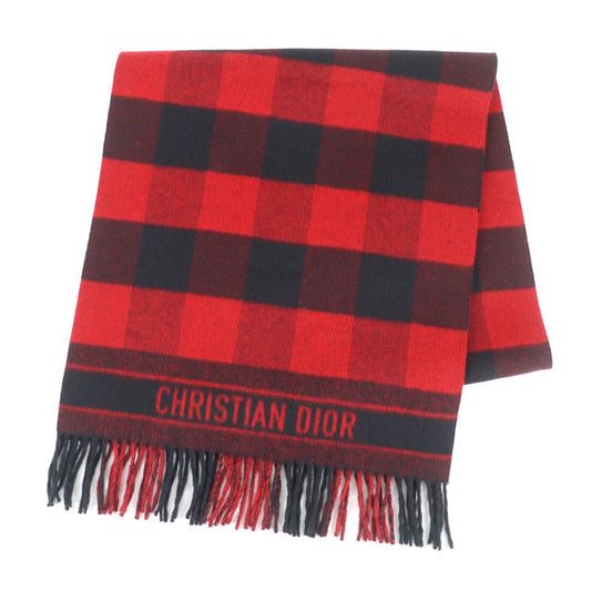 Christian DIOR 95che200i Angora Blend Logo Design Checkered Large Scarf With
