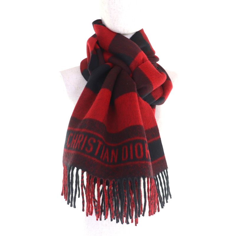 Christian DIOR 95che200i Angora Blend Logo Design Checkered Large Scarf With