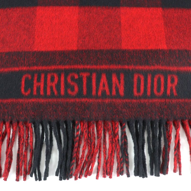 Christian DIOR 95che200i Angora Blend Logo Design Checkered Large Scarf With