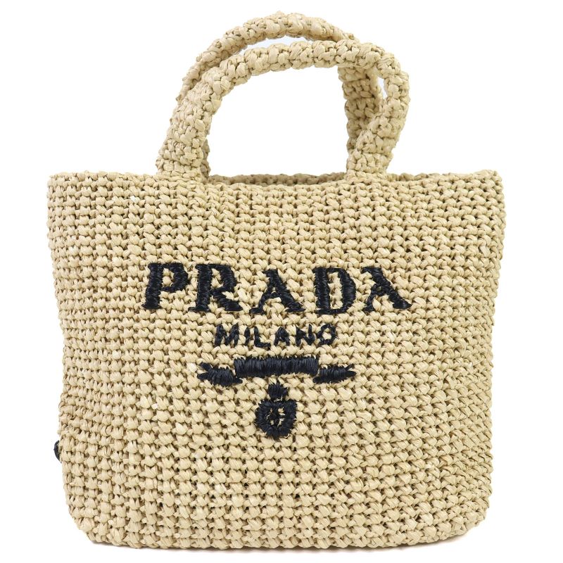 Prada 1bg422 Raffia Crochet Triangle Logo Triangle Plate Logo Embroidery Cage