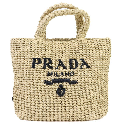 Prada 1bg422 Raffia Crochet Triangle Logo Triangle Plate Logo Embroidery Cage