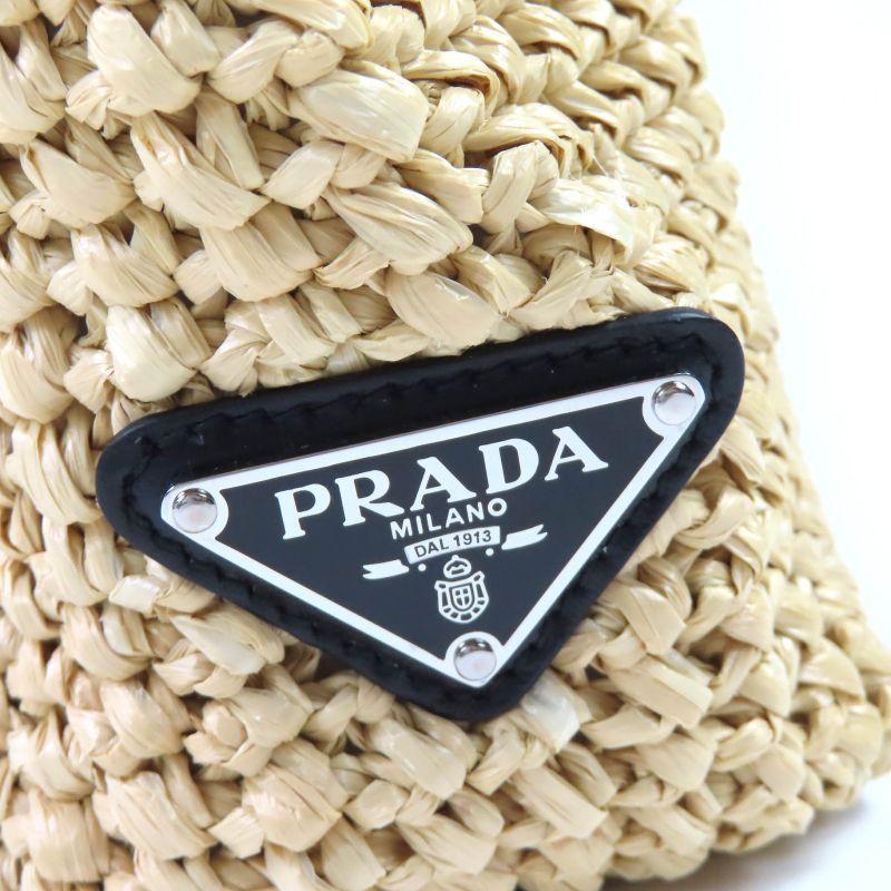 Prada 1bg422 Raffia Crochet Triangle Logo Triangle Plate Logo Embroidery Cage
