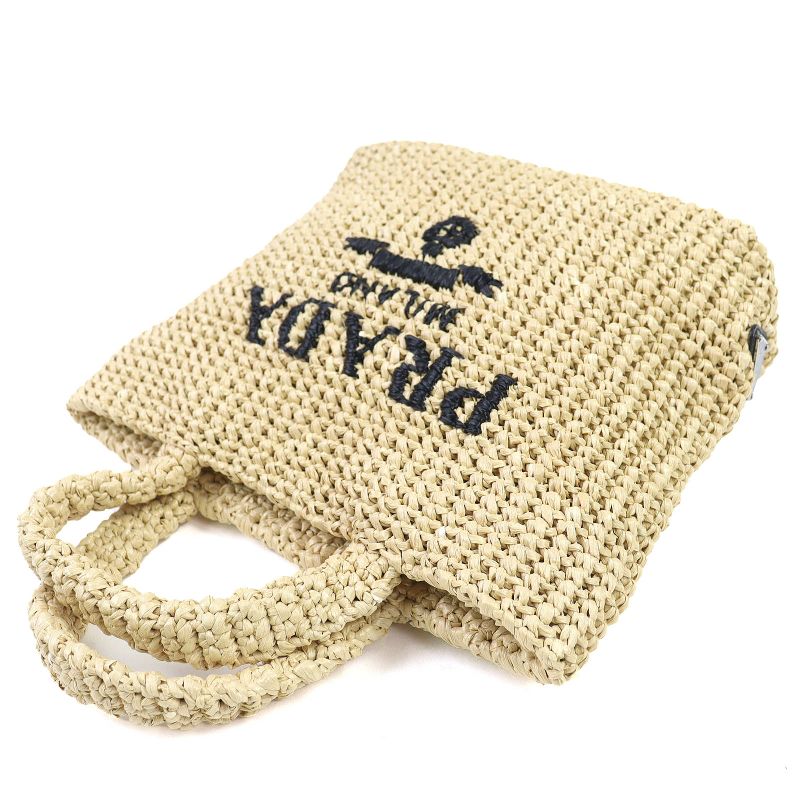Prada 1bg422 Raffia Crochet Triangle Logo Triangle Plate Logo Embroidery Cage