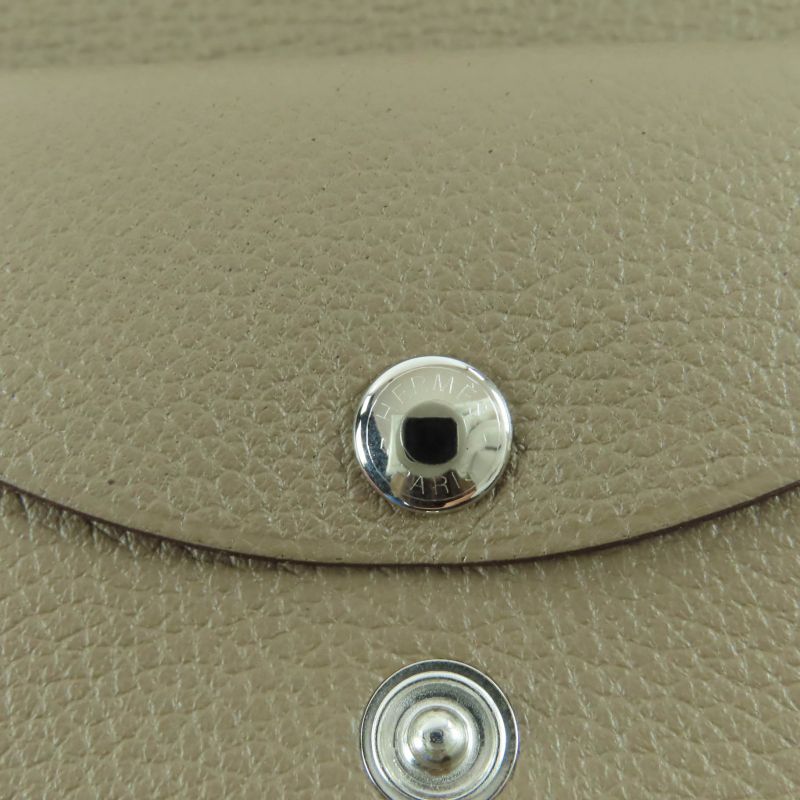 Hermes Calvi Duo Evercolor Etoupe Silver Hardware Card Case Coin Case Engraved