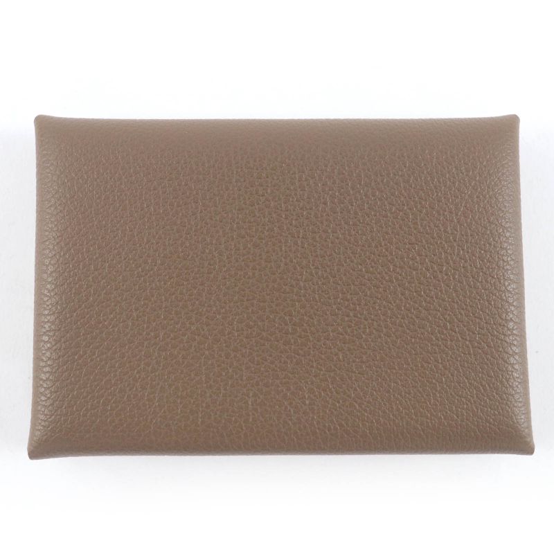 Hermes Calvi Duo Evercolor Etoupe Silver Hardware Card Case Coin Case Engraved