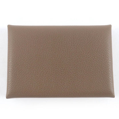 Hermes Calvi Duo Evercolor Etoupe Silver Hardware Card Case Coin Case Engraved