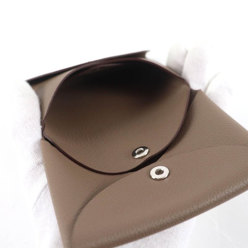 Hermes Calvi Duo Evercolor Etoupe Silver Hardware Card Case Coin Case Engraved