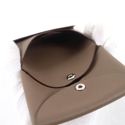 Hermes Calvi Duo Evercolor Etoupe Silver Hardware Card Case Coin Case Engraved