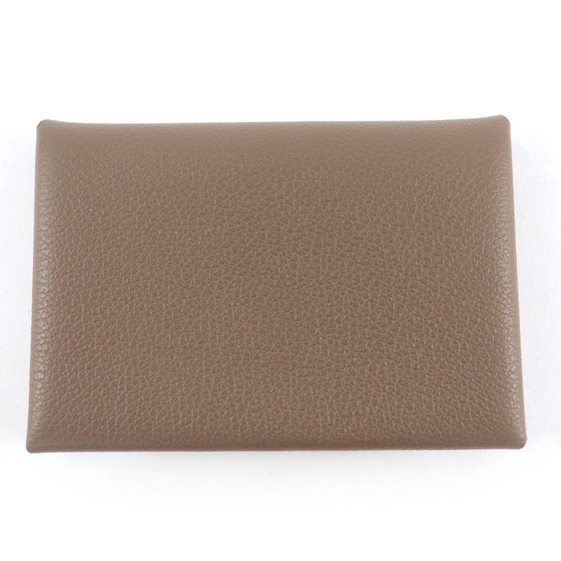 Hermes Calvi Duo Evercolor Etoupe Silver Hardware Card Case Coin Case Engraved