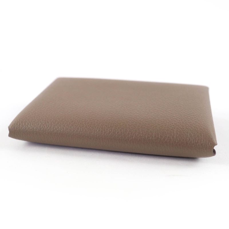 Hermes Calvi Duo Evercolor Etoupe Silver Hardware Card Case Coin Case Engraved