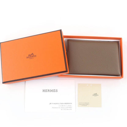 Hermes Calvi Duo Evercolor Etoupe Silver Hardware Card Case Coin Case Engraved
