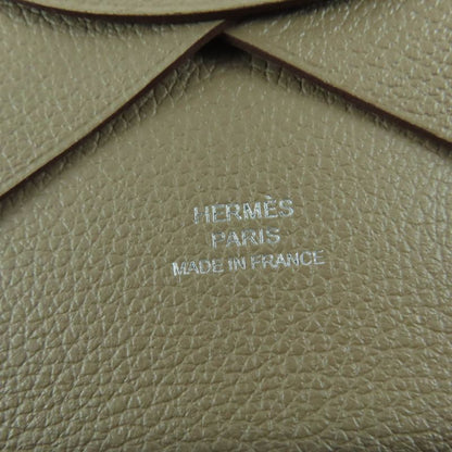Hermes Calvi Duo Evercolor Etoupe Silver Hardware Card Case Coin Case Engraved