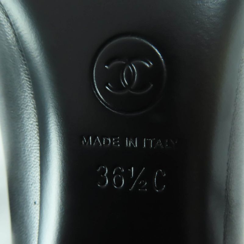 CHANEL G32830 Coco Mark Matelasse Leather Pumps With Faux Pearl Black 36.5 With