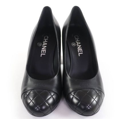 CHANEL G32830 Coco Mark Matelasse Leather Pumps With Faux Pearl Black 36.5 With