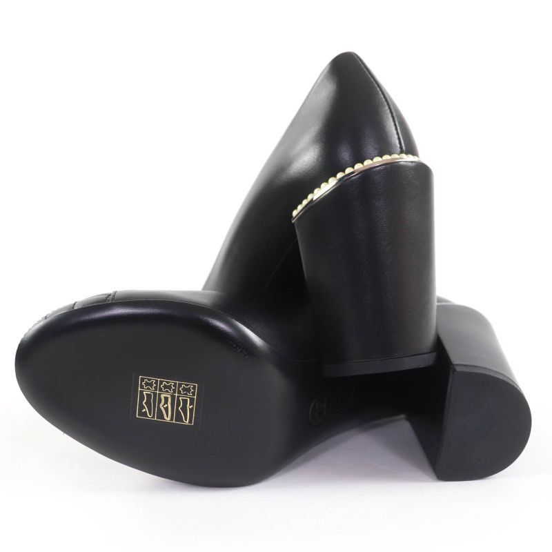 CHANEL G32830 Coco Mark Matelasse Leather Pumps With Faux Pearl Black 36.5 With