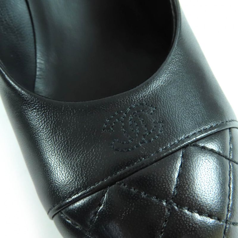 CHANEL G32830 Coco Mark Matelasse Leather Pumps With Faux Pearl Black 36.5 With