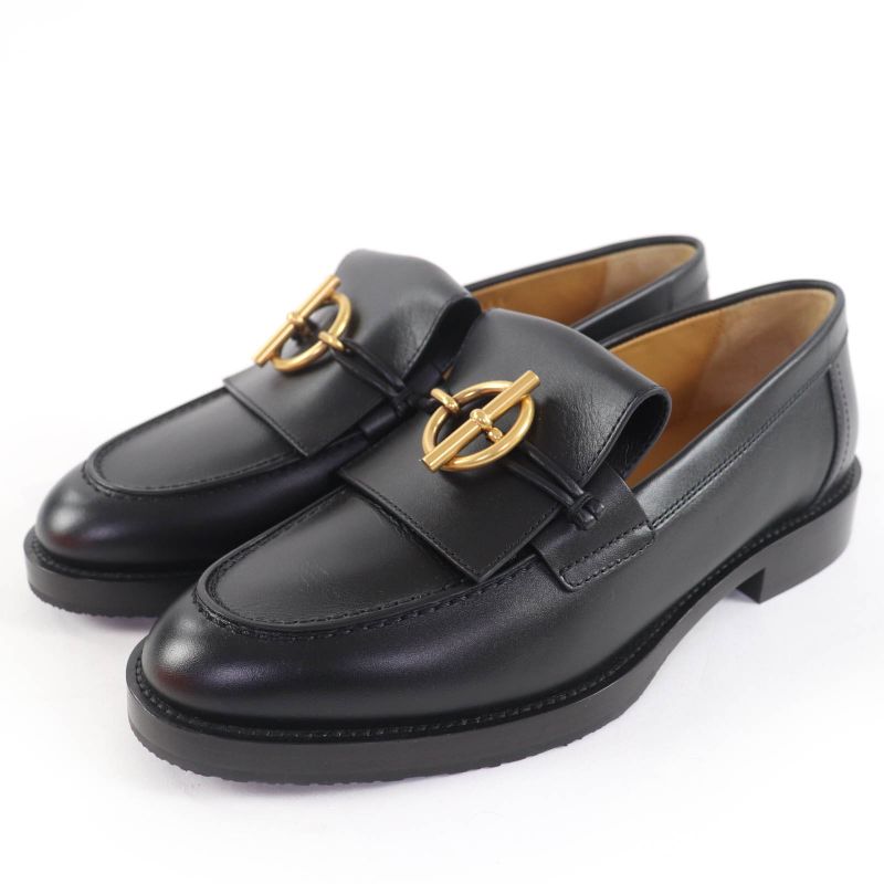 Hermes Impact Gold Hardware Leather Moccasins With Glenan Buckle Black 36 With