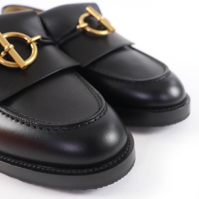 Hermes Impact Gold Hardware Leather Moccasins With Glenan Buckle Black 36 With