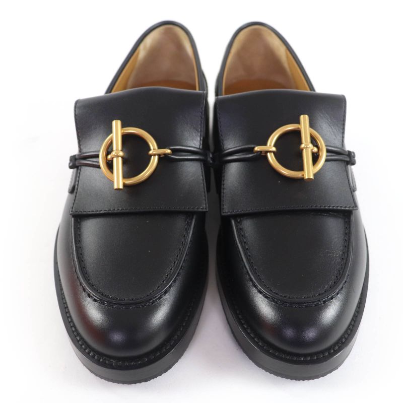 Hermes Impact Gold Hardware Leather Moccasins With Glenan Buckle Black 36 With