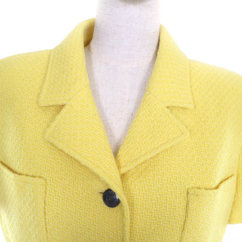 CHANEL Vintage 97C P08919 Lined 100% Silk Coco Mark Button Short Sleeve Jacket