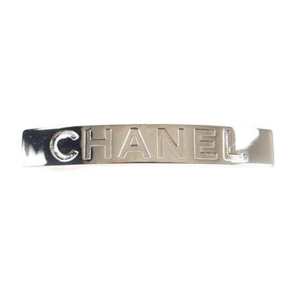 CHANEL Vintage 96P Logo Design Barrette Hair Accessory Silver With Box Made In