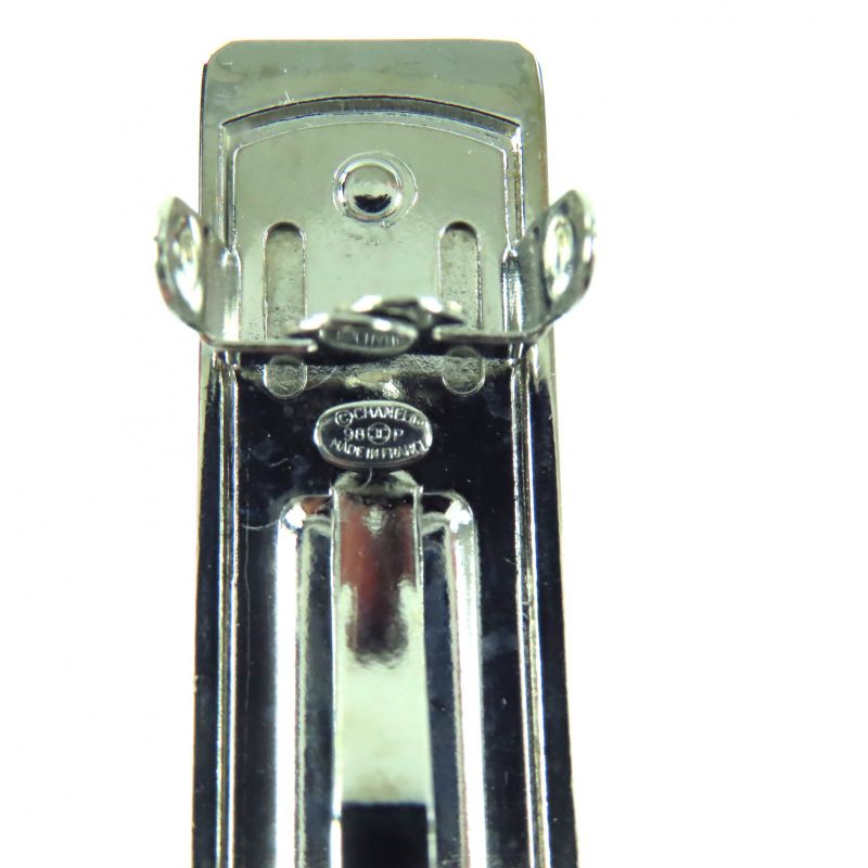 CHANEL Vintage 96P Logo Design Barrette Hair Accessory Silver With Box Made In