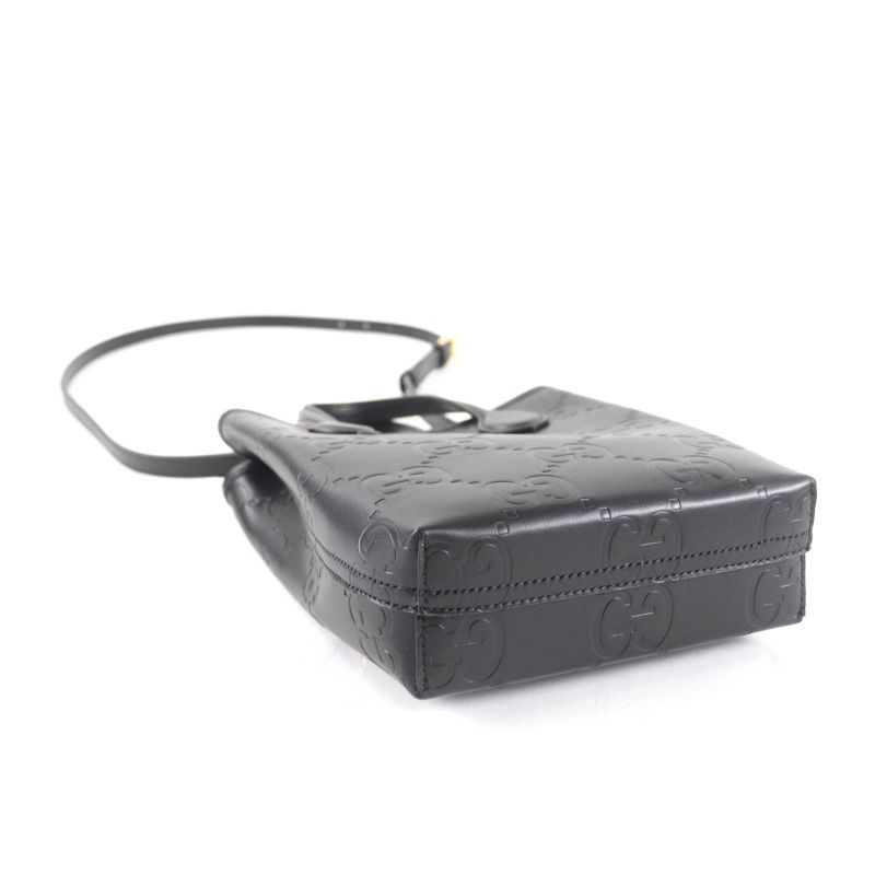 Gucci 790133 GG Super Mini Bag 2way Leather Shoulder Bag Black With Box And