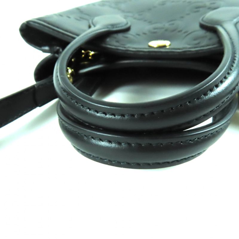 Gucci 790133 GG Super Mini Bag 2way Leather Shoulder Bag Black With Box And