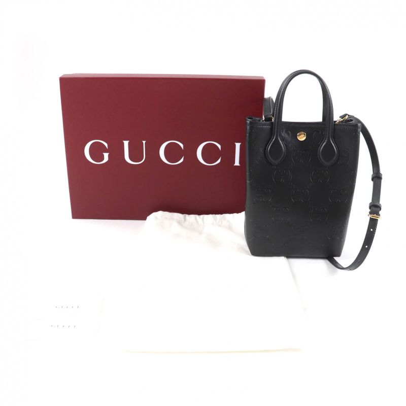 Gucci 790133 GG Super Mini Bag 2way Leather Shoulder Bag Black With Box And