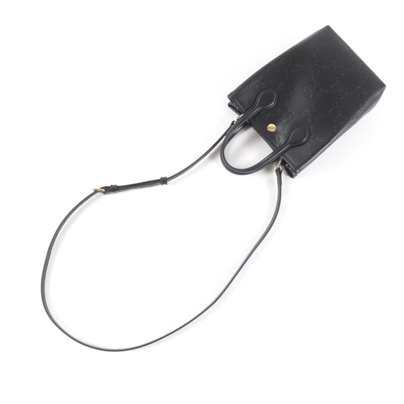 Gucci 790133 GG Super Mini Bag 2way Leather Shoulder Bag Black With Box And