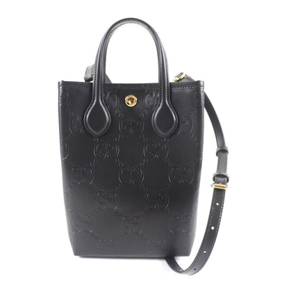 Gucci 790133 GG Super Mini Bag 2way Leather Shoulder Bag Black With Box And