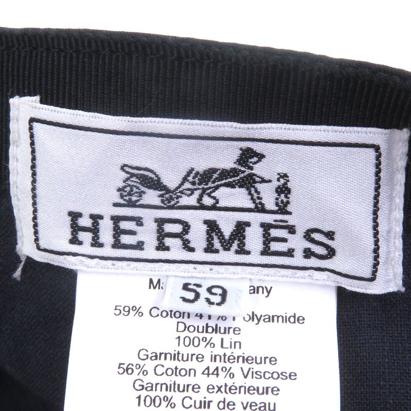 Hermes Myles Serie Button Leather Patch Baseball Cap Hat Charcoal 59 Made In