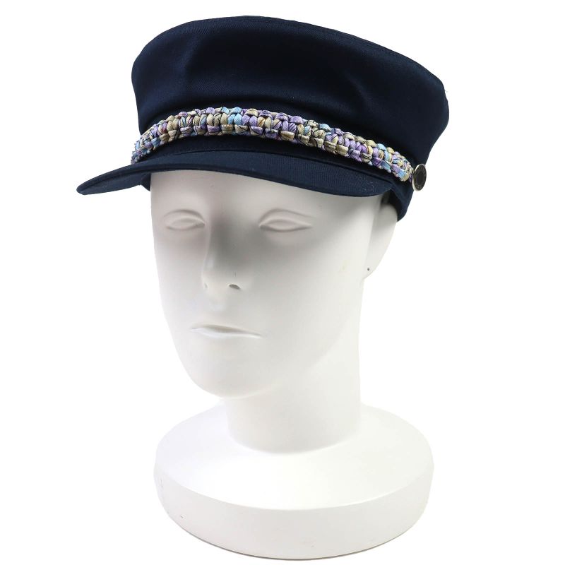 Hermes Deauville SILK Deauville 100% Cotton Serie Button Casket Hat Navy 57