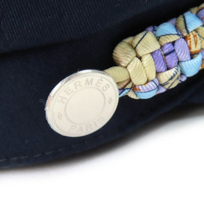 Hermes Deauville SILK Deauville 100% Cotton Serie Button Casket Hat Navy 57