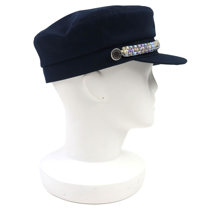 Hermes Deauville SILK Deauville 100% Cotton Serie Button Casket Hat Navy 57