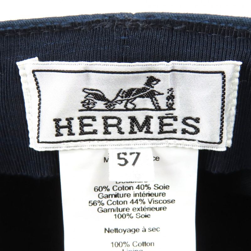 Hermes Deauville SILK Deauville 100% Cotton Serie Button Casket Hat Navy 57
