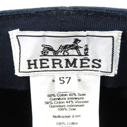 Hermes Deauville SILK Deauville 100% Cotton Serie Button Casket Hat Navy 57