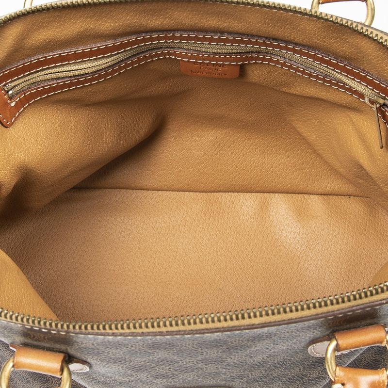 Celine Vintage Dome Top Handle Brown Macadam PVC Canvas AB