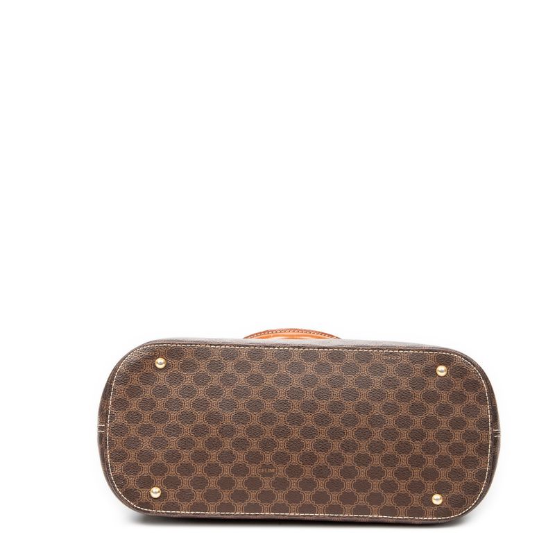 Celine Vintage Dome Top Handle Brown Macadam PVC Canvas AB