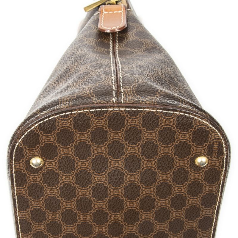 Celine Vintage Dome Top Handle Brown Macadam PVC Canvas AB