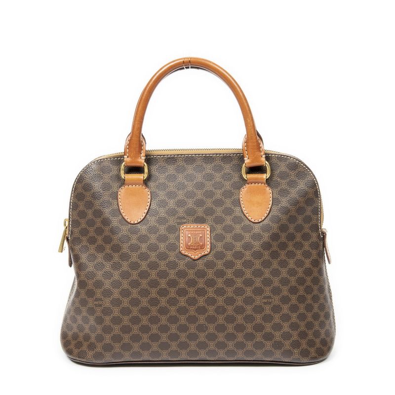 Celine Vintage Dome Top Handle Brown Macadam PVC Canvas AB