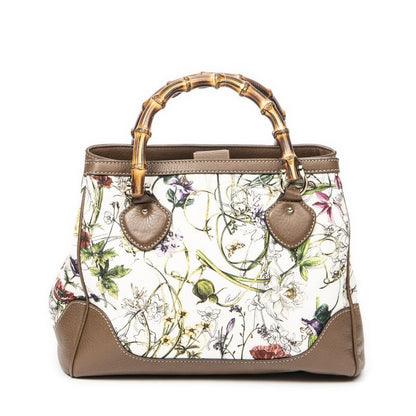 Gucci Bamboo Top Handle Ivory/brown Floral Canvas A