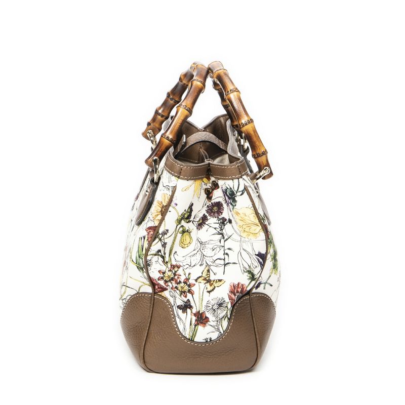 Gucci Bamboo Top Handle Ivory/brown Floral Canvas A