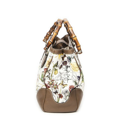 Gucci Bamboo Top Handle Ivory/brown Floral Canvas A